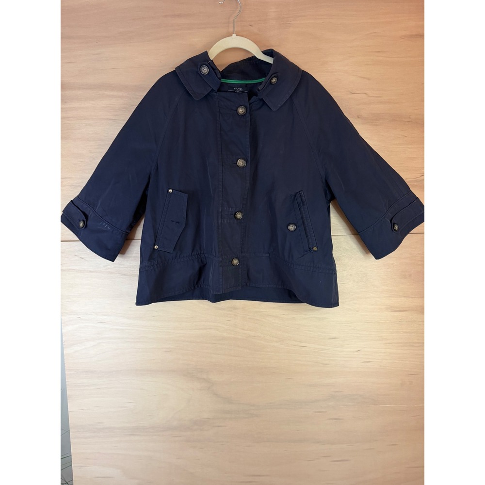 Nautica Womens Navy Blue Cropped Utility Jacket XL Cotton Nylon 8210TR